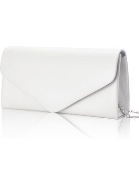 〽️Women's White Envelope Clutch Chain Strap Vegan Leather Wedding Evening Purse